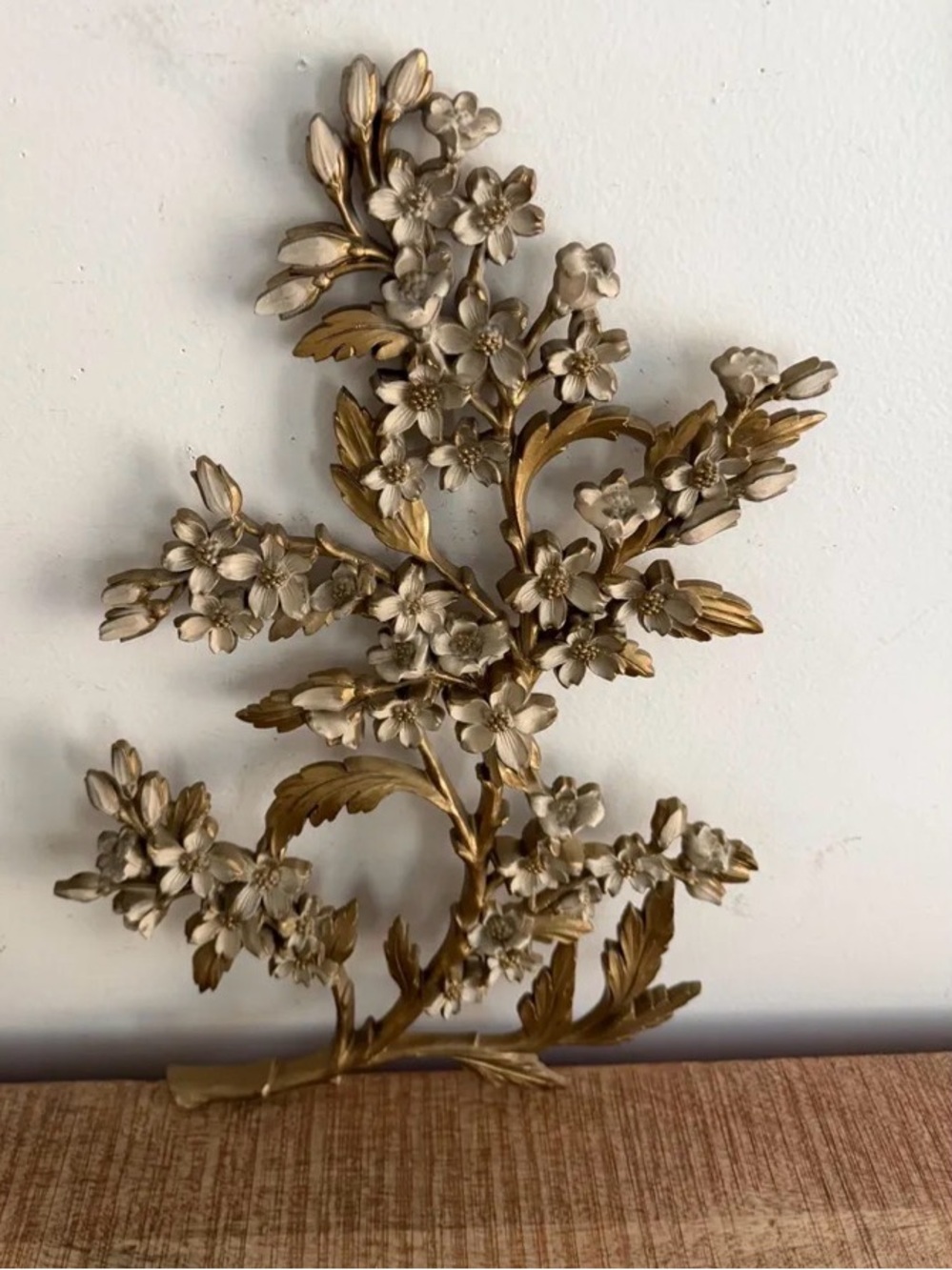 Vintage Syroco Gold Dogwood/ Cherry Blossoms Floral Wall Art Hanging